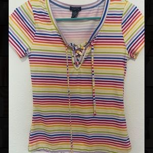 Rue21 Rainbow Crisscross Short Sleeve Shirt Sz SM